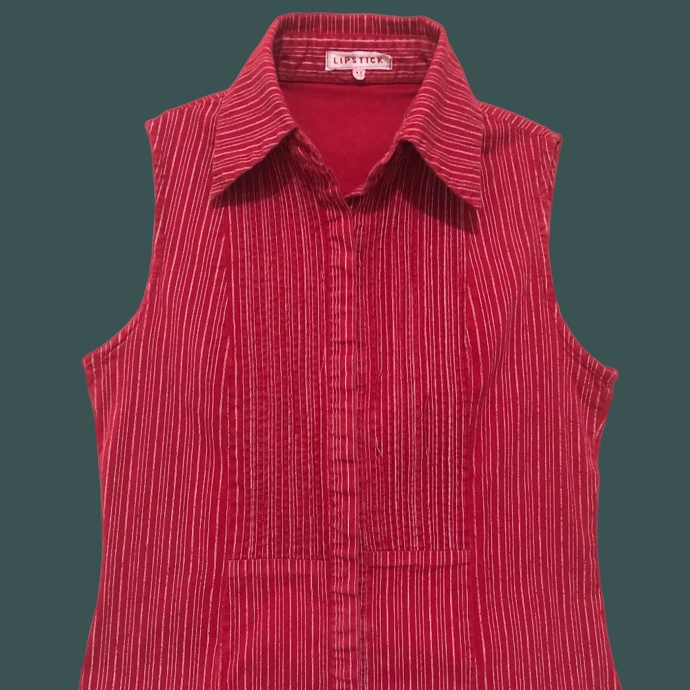 Girls Sleeveless Colar Shirt, Medium, Red and White Stripes, Age 8-10, Youth